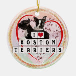 I LOVE HEART BOSTON TERRIERS CHRISTMAS ORNAMENT