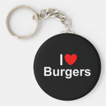 I Love (Heart) Burgers Key Chains