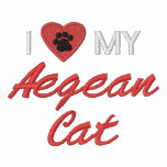 I Love (Heart) My Aegean Cat Pawprint Embroidered Hoodie