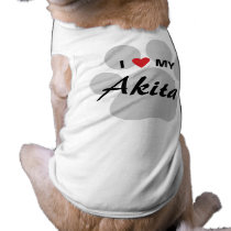 I Love (Heart) My Akita Paw Print