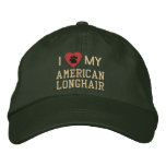 I Love (Heart) My American Longhair Pawprint embroidered hats