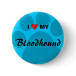 I Love (Heart) My Bloodhound Pawprint buttons