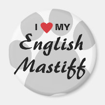 I Love (Heart) My English Mastiff Pawprint Magnet