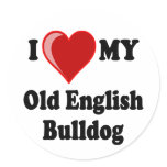 I Love (Heart) My Old English Bulldog Dog Round Sticker
