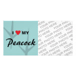 I Love (Heart) My Peacock Bird Tracks Design Picture Card