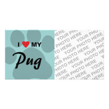 I Love (Heart) My Pug Pawprint Customised Photo Card