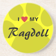 I Love (Heart) My Ragdoll Cat Pawprint Beverage Coaster
