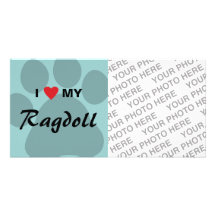 I Love (Heart) My Ragdoll Cat Pawprint Customized Photo Card