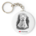 I Love (Heart) Westies: Pencil Drawing Key Chain