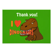 I Love I Heart Dinosaurs Cartoon Tyrranosaurus Rex Personalized Invitation