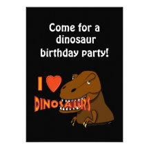 I Love I Heart Dinosaurs Cartoon Tyrranosaurus Rex Invitation