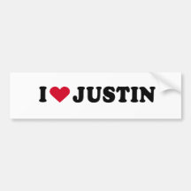 I LOVE JUSTIN BUMPER STICKER