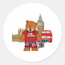 I Love London -Teddy Bear Round Stickers