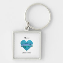 I love manatees turquoise glitter heart key chains