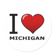I LOVE MICHIGAN ROUND STICKER