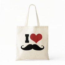 I Love Moustache Tote Bags