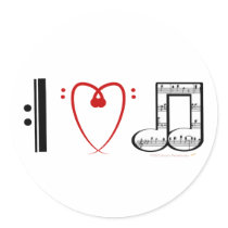 I Love Music (I heart notes) Round Sticker