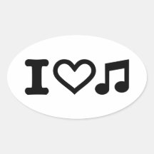 I love music note oval sticker