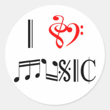 I Love Music Round Sticker