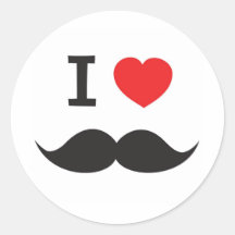 I Love Mustache Round Stickers
