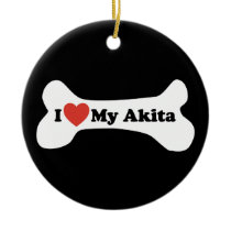 I Love My Akita - Dog Bone Ornaments