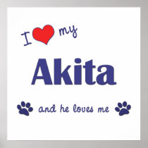 I Love My Akita (Male Dog) Poster