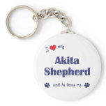 I Love My Akita Shepherd (Male Dog) keychains