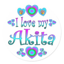 I Love My Akita Round Stickers
