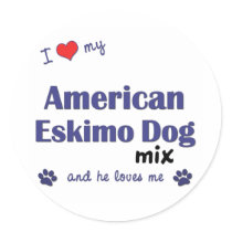 I Love My American Eskimo Dog Mix (Male Dog) Round Sticker