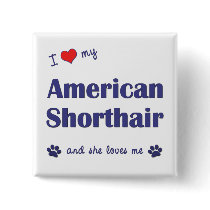 I Love My American Shorthair (Female Cat) Pinback Buttons