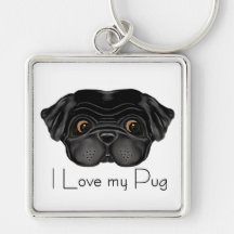 I Love my Black Pug Keychains