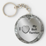I Love My Bull Terrier Heart Keychain