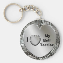 I Love My Bull Terrier Heart Keychain