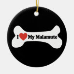 I Love My Malamute - Dog Bone Christmas Ornament