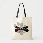 I Love My Pitbull - Dog Bone Tote Bags