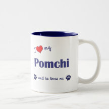 I Love My Pomchi (Male Dog) Mugs