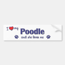 I Love My Poodle (Female Dog) Bumper Stickers