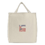 I Love My Soccer Player Tote Bags embroidered bags
