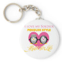 I Love My Soldier Penguin Style keychains