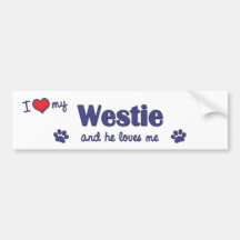 I Love My Westie (Male Dog) Bumper Stickers