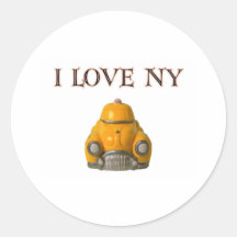 I Love New York Yellow Chequered Taxi Cab Round Stickers