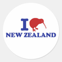 I Love New Zealand Round Stickers