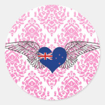 I Love New Zealand -wings Round Sticker