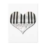 I Love Piano or Organ Music Heart Keyboard Post Cards