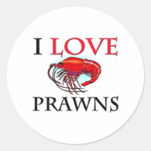 I Love Prawns Round Stickers