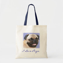 I Love Pugs Portrait Canvas Budget Totebag