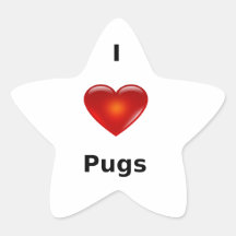 I love Pugs Star Sticker