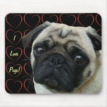 I Love Pugs with Hearts Mousepads