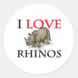 I Love Rhinos Round Stickers