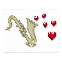I Love Saxaphone Hearts Postcards